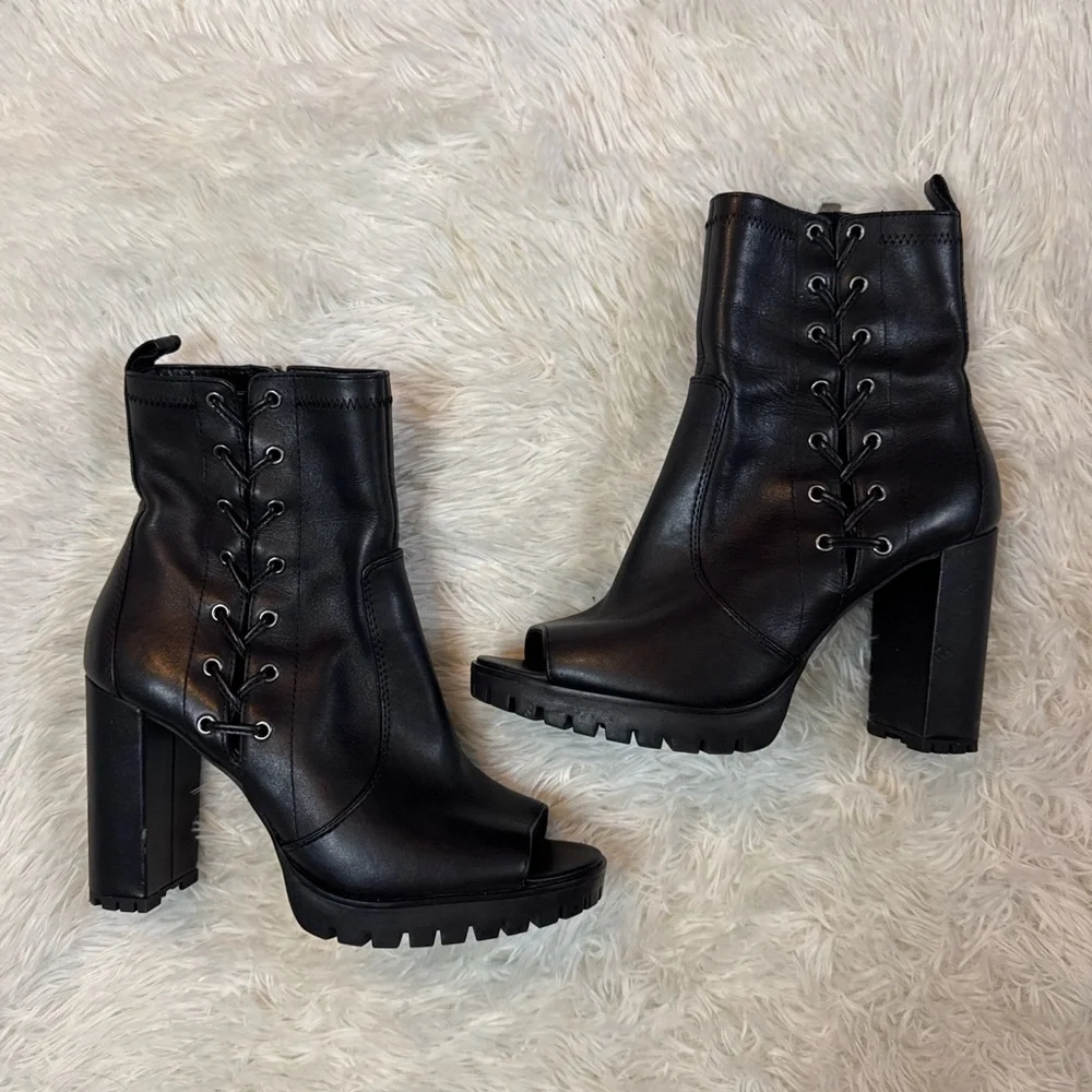 Vince Camuto Chunky Peep Toe Lace-Up Platform Boots - Picture 1 of 6